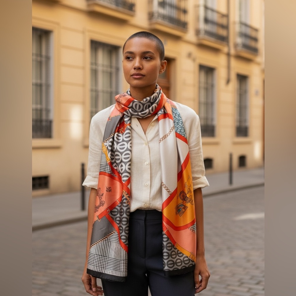 Elegant Multicolor Silky Polyester Scarf - Picture 2 of 8